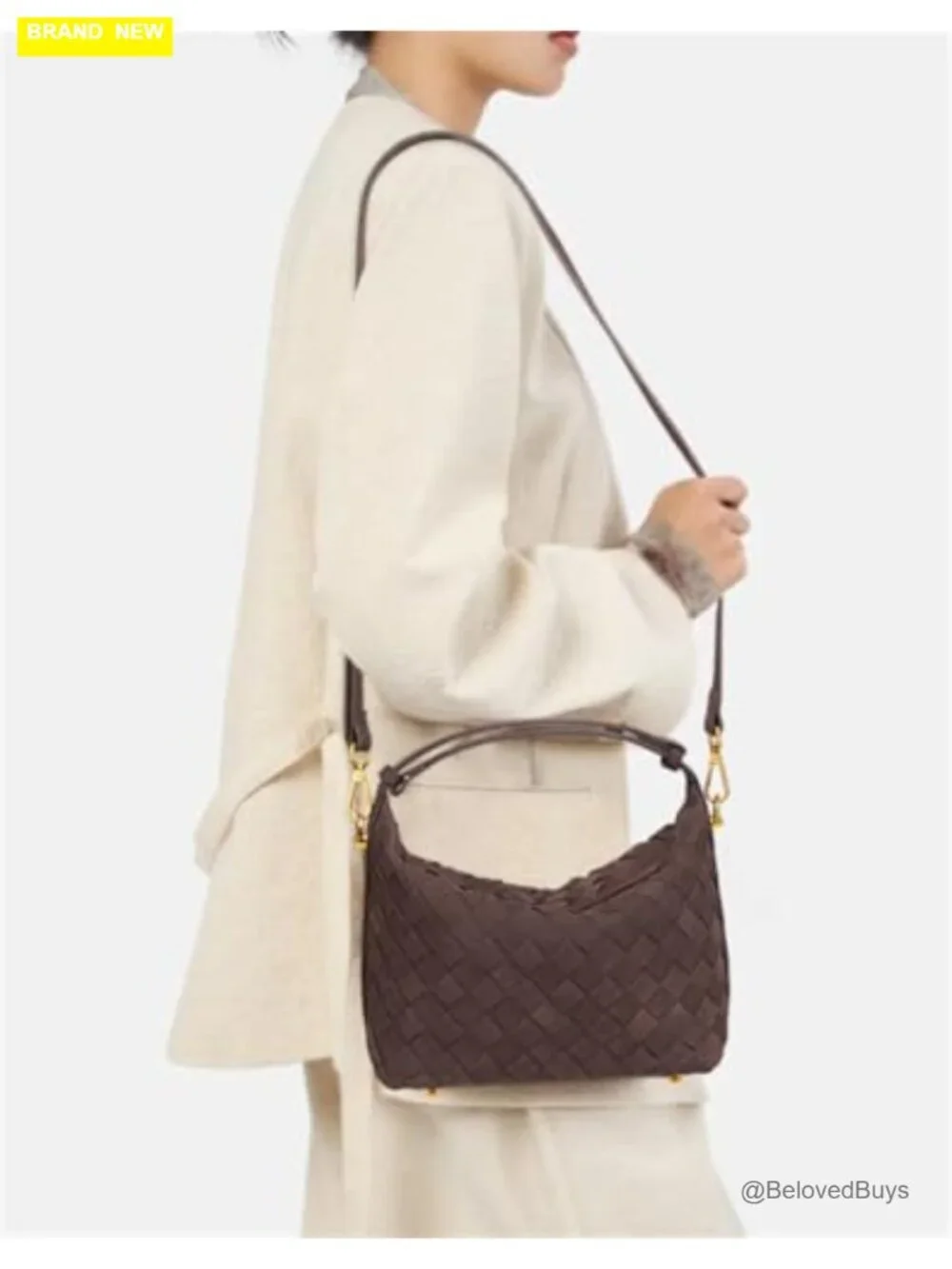 Faux Suede Woven Hobo Bag Shoulder Tote Crossbody Slouchy Handbag